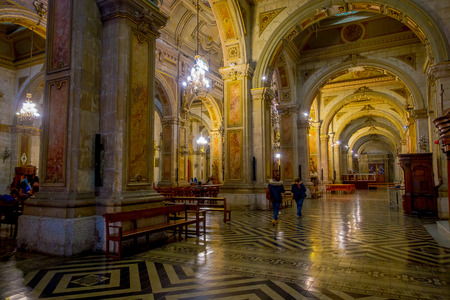 SANTIAGO, CHILE, OCTOBER 09, 2018: Interior of cathedral of Santiago de Compostela,The final destination for pilgrims walking along the world famous camino de Santiagoのeditorial素材