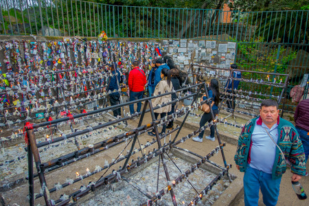 SANTIAGO, CHILE - OCTOBER 16, 2018: Unidentified p ople giving a wall with message to the dead and conmemorating a celebrationのeditorial素材