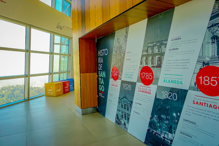 SANTIAGO, CHILE - OCTOBER 16, 2018: Inside view of hall at Costanera Center Skyscraper Observation Deck Interiorのeditorial素材