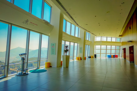 SANTIAGO, CHILE - OCTOBER 16, 2018: Inside view of hall at Costanera Center Skyscraper Observation...