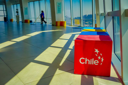 SANTIAGO, CHILE - OCTOBER 16, 2018: Inside view of hall at Costanera Center Skyscraper Observation...