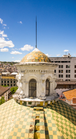 QUITO, ECUADOR - SEPTEMBER, 28, 2018: Outdoor view of dome of the metropolitan cathedral at the historic center of Quito in Ecuadorのeditorial素材