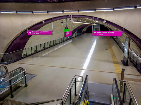 SANTIAGO, CHILE - OCTOBER 09, 2018: Indoor view of electric stairs at a subway station, Santiago de Chileのeditorial素材