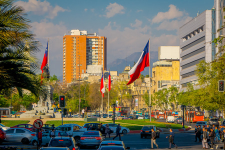 SANTIAGO DE CHILE, CHILE - OCTOBER 16, 2018: Outdoor view of Traffic flow on streets of Santiago. Chile, South Americaのeditorial素材
