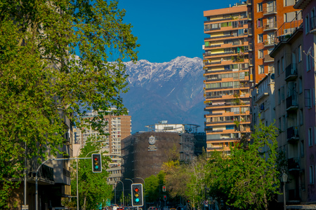 SANTIAGO, CHILE - SEPTEMBER 13, 2018: Outdoor view of Traffic flow on streets of Santiago. Chile, South Americaのeditorial素材