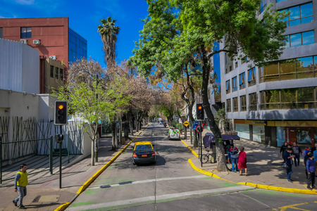 SANTIAGO DE CHILE, CHILE - OCTOBER 16, 2018: Cars in the streets circulating in the city of Santiago of Chile in a gorgeous sunny dayのeditorial素材