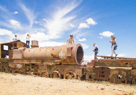 Salar de Uyuni, Uyuni Region, Bolivia - August 7th, 2018: Great Train Graveyard. Train Cemetery in the Bolivian desertのeditorial素材