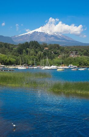 PUCON, CHILE - SEPTEMBER, 23, 2018: Pucon town in central Chile on a blue skies sunny dayのeditorial素材