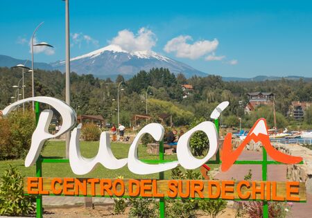 PUCON, CHILE - SEPTEMBER, 23, 2018: Pucon town in central Chile on a blue skies sunny dayのeditorial素材