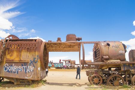 Salar de Uyuni, Uyuni Region, Bolivia - August 7th, 2018: Great Train Graveyard. Train Cemetery in the Bolivian desertのeditorial素材