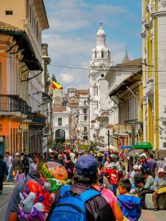 Quito, Ecuador, September 29, 2019: View of the historic centre of Quito, Ecuador. Proclaimed by the Unescoのeditorial素材