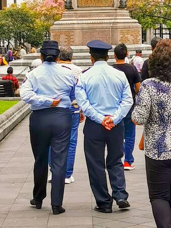 Quito, Ecuador, September 29, 2019: Police guarding the historic centre of Quito, Ecuador.のeditorial素材