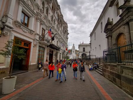 Quito, Ecuador, September 29, 2019: View of the historic centre of Quito, Ecuador. Proclaimed by the Unescoのeditorial素材