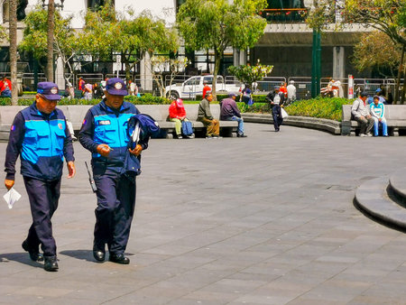 Quito, Ecuador, September 29, 2019: Police guarding the historic centre of Quito.