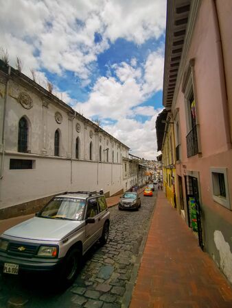 Quito, Ecuador, September 29, 2019: View of the historic centre of Quito, Ecuador. Proclaimed by the Unesco.のeditorial素材