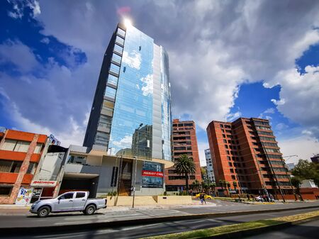 Quito, ECUADOR, 10 October 2019: Urban view of modern zone of Quito, buildings in the capital of Ecuador, South Americaのeditorial素材