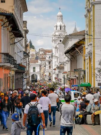 Quito, Ecuador, September 29, 2019: Historic centre of Quito. Spanish colonial architecture. Proclaimed by the Unesco.のeditorial素材