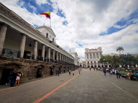 Quito, Ecuador, September 29, 2019: Historic centre of Quito. Spanish colonial architecture. Proclaimed by the Unesco.のeditorial素材