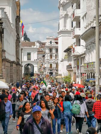 Quito, Ecuador, September 29, 2019: View of the historic centre of Quito, Ecuador. Proclaimed by the Unesco.のeditorial素材