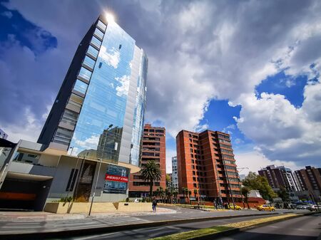 Quito, ECUADOR, 10 October 2019: Urban view of modern zone of Quito, buildings in the capital of Ecuador, South Americaのeditorial素材