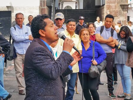 Quito, Ecuador, September 29, 2019: Local people at the historic centre of Quito, Ecuador. Proclaimed by the Unesco.のeditorial素材
