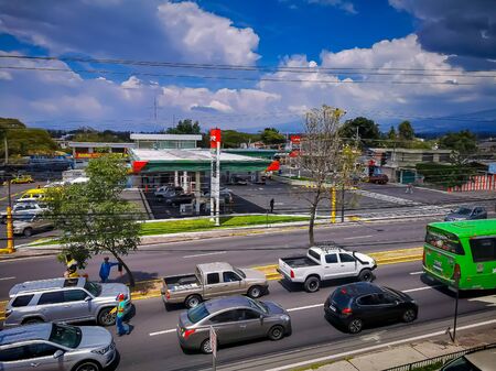 Tumbaco, Pichincha, Ecuador - October 25, 2019: Activity in the central road of the town of Tumbaco near the city of Quitoのeditorial素材