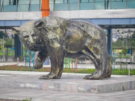 Quito, Pichincha Ecuador - October 25, 2019: Bear sculpture at Bicentennial Event Center, middle of Quito near an airfield, A convention centerのeditorial素材