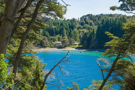 Lake Nahuel Huapi and Villa La Angostura town, Argentina.の写真素材