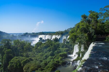 Beautiful aerial view of Iguazu Falls from the helicopter ride, one of the Seven Natural Wonders of the World , Brazilの写真素材