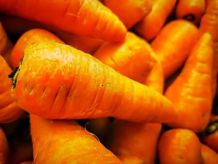 Organic carrots for sale. Fresh organic carrots at the farmers marketの写真素材