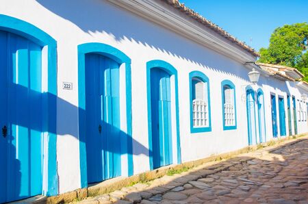 Street of historical center in Paraty, Rio de Janeiro, Brazil. Paraty is a preserved Portuguese colonial and Brazilian Imperial municipalityの写真素材