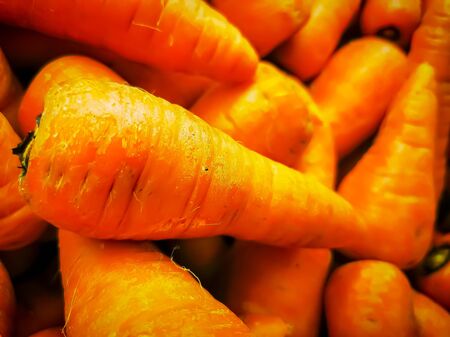 Organic carrots for sale. Fresh organic carrots at the farmers marketの写真素材