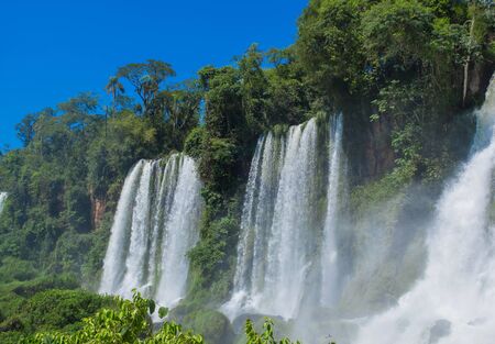 Beautiful aerial view of Iguazu Falls from the helicopter ride, one of the Seven Natural Wonders of the World , Brazilの写真素材