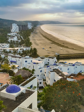 Casa Blanca, Same Ecuador beautiful resort on the beach, aerial shotの写真素材
