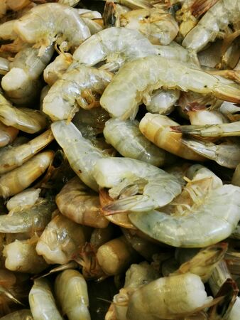 Top view of a close up of uncooked shrimp backgroundの写真素材