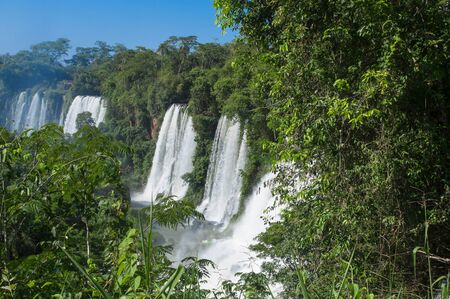 Aerial view of Iguazu Falls from the helicopter ride, one of the Seven Natural Wonders of the World , Brazilの写真素材