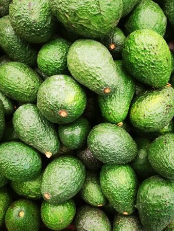 Closeup of bunch of fresh green avocado in the supermarketの写真素材