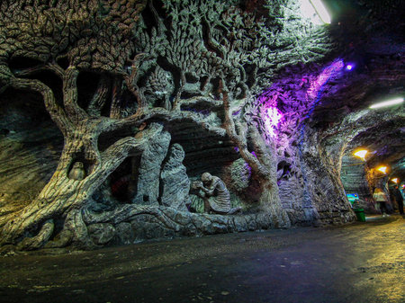 ZIPAQUIRA, COLOMBIA - NOVEMBER 12, 2019: Underground Salt Cathedral Zipaquira built within the tunnels from a mine 200 meters underground.のeditorial素材
