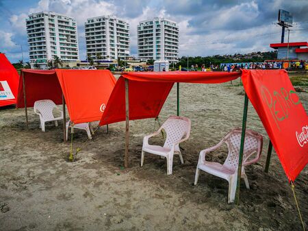 Cartagena Colombia beach adyacent to the olt town.の写真素材