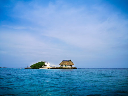BARU, CARTAGENA, COLOMBIA - NOVEMBER 09, 2019: View on paradise beach with tourists of Playa Blanca on Island Baru by Cartagena in Colombia.のeditorial素材