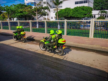 CARTAGENA, COLOMBIA - NOVEMBER 05, 2019 :Outdoor view of unidentified people wearing police gear in Cartagena de Indias, Colombia.のeditorial素材