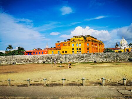 fort buildings in touristic town of Cartagena - Colombiaの写真素材