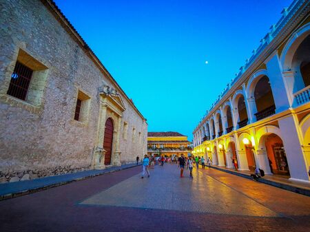 Streets with buildings in touristic town of Cartagena - Colombiaの写真素材