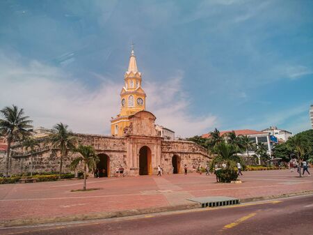 Streets with buildings in touristic town of Cartagena - Colombiaの写真素材