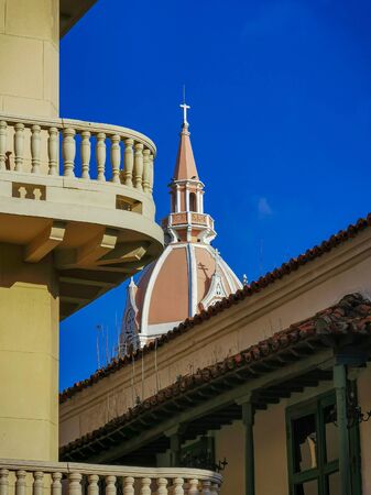 Streets with buildings in touristic town of Cartagena - Colombiaの写真素材