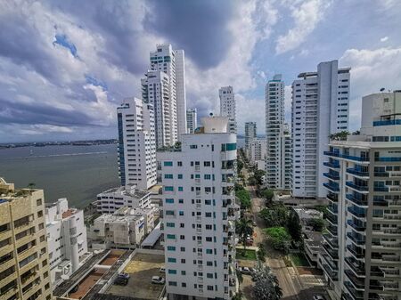Streets with buildings in touristic town of Cartagena - Colombia.の写真素材