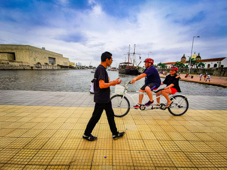 CARTAGENA, COLOMBIA - NOVEMBER 12, 2019: Bicycle at the streets of the colorful historic city centre, of Cartagena, Colombia.