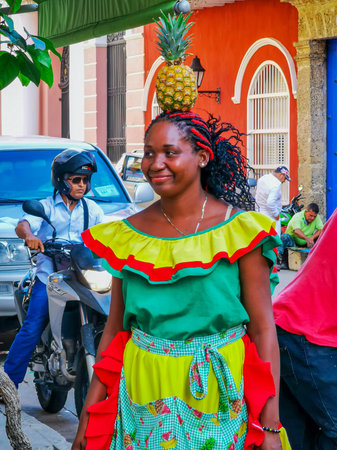 Bogota, Colombia - NOVEMBER 07, 2019: unidentified people in traditional dress in Cartagena de...