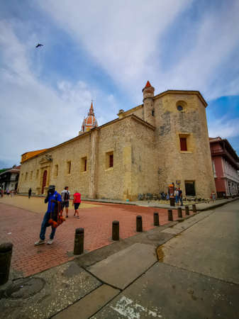 CARTAGENA, COLOMBIA - NOVEMBER 12, 2019: Streets of the colorful historic city centre, which itself is a tourist attraction of Cartagena, Colombia.のeditorial素材