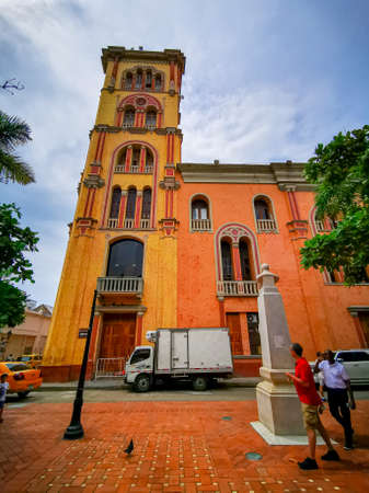 CARTAGENA, COLOMBIA - NOVEMBER 12, 2019: Streets of the colorful historic city centre, which itself is a tourist attraction of Cartagena, Colombia.のeditorial素材